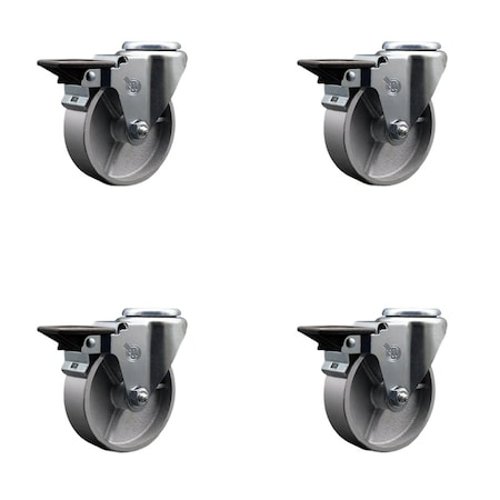 Service Caster 4'' Semi Steel Wheel Swivel Bolt Hole Caster Set with Posi Lock Brakes, 4PK SCC-BH20S414-SSS-PLB-4